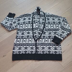 EUC Rachel Zoe Aztec Cardigan Sweater Women's sz L Black/Cream Native Design